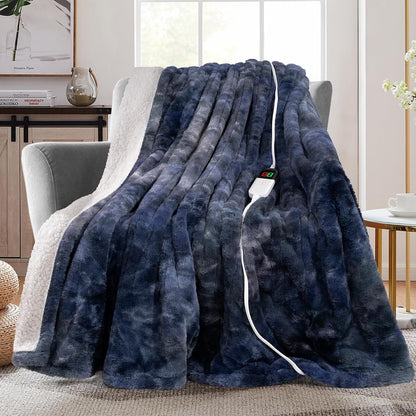 MAXEVE Electric Heated Throw Faux Rabbit Fur Blanket 8 Heating Levels