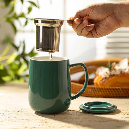 Sweese 20 OZ Porcelain Tea Mug with Infuser and Lid, Loose Leaf Tea Cup, Gifts for Tea Lover - Mint Green