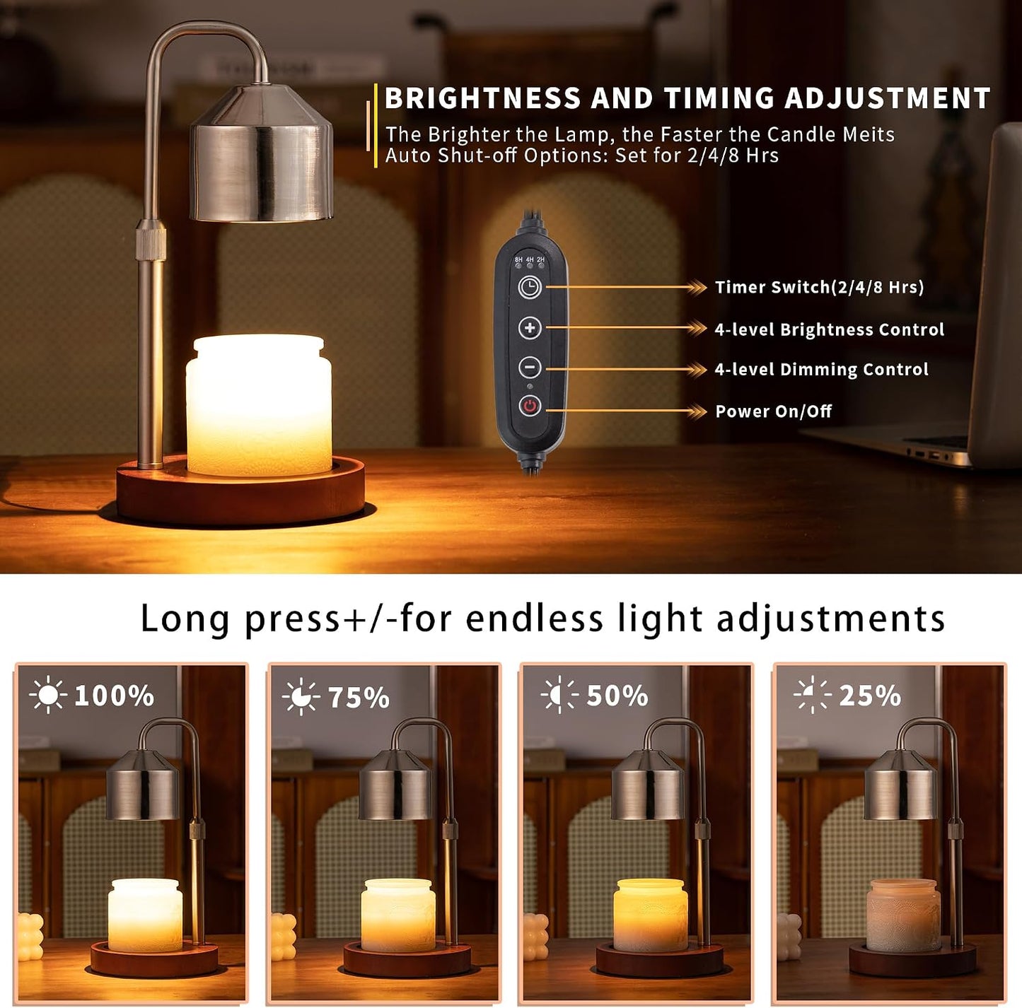 MOAFINA White Candle Warmer Lamp with Timer,Height Adjustable Dimmable | Modern Metal Electric Candle Warmer for Jar Candles,2 Bulbs Included,Flameless Fragrance Lamp Bedroom New Home Decor Gifts