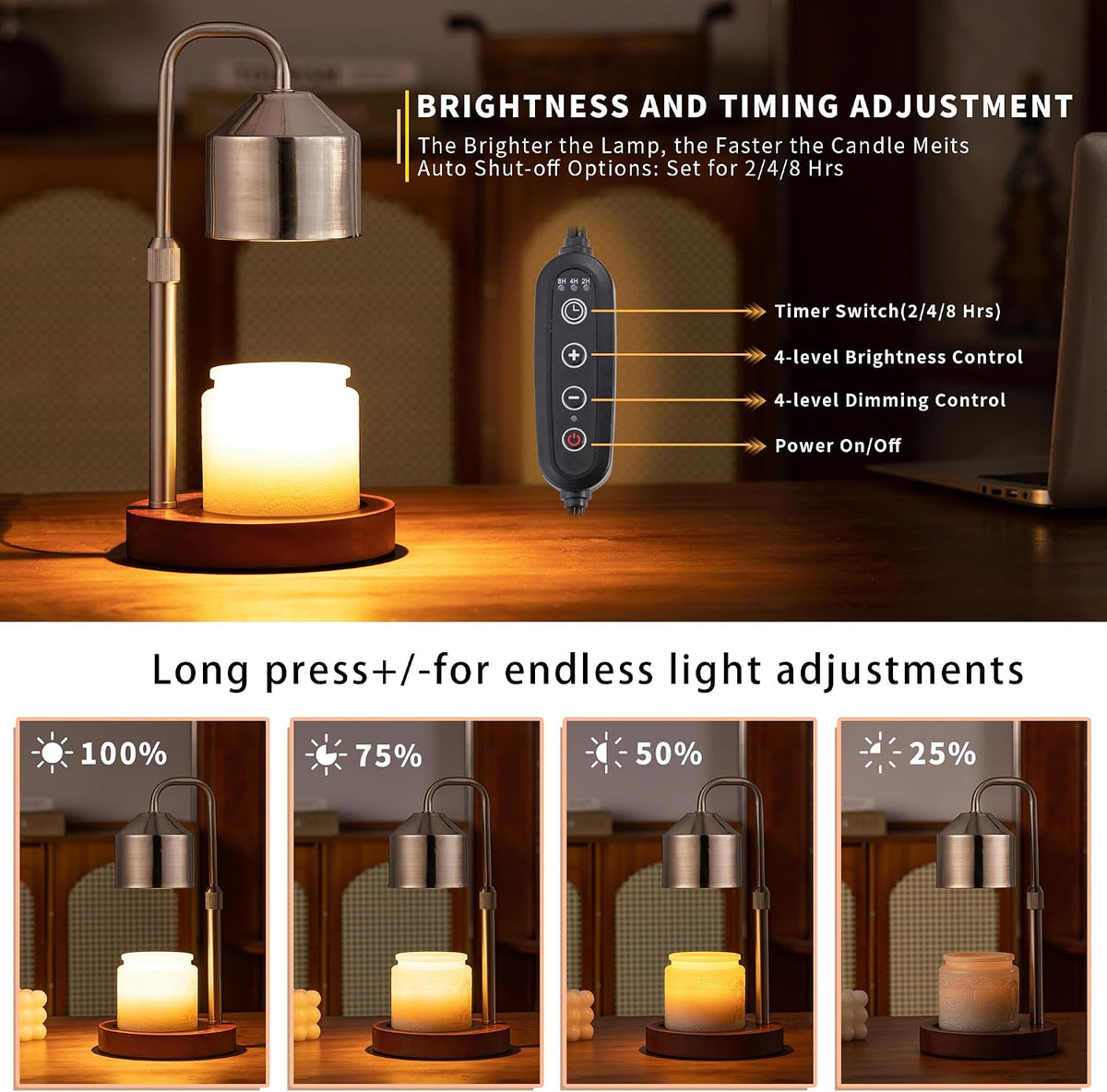MOAFINA White Candle Warmer Lamp with Timer,Height Adjustable Dimmable
