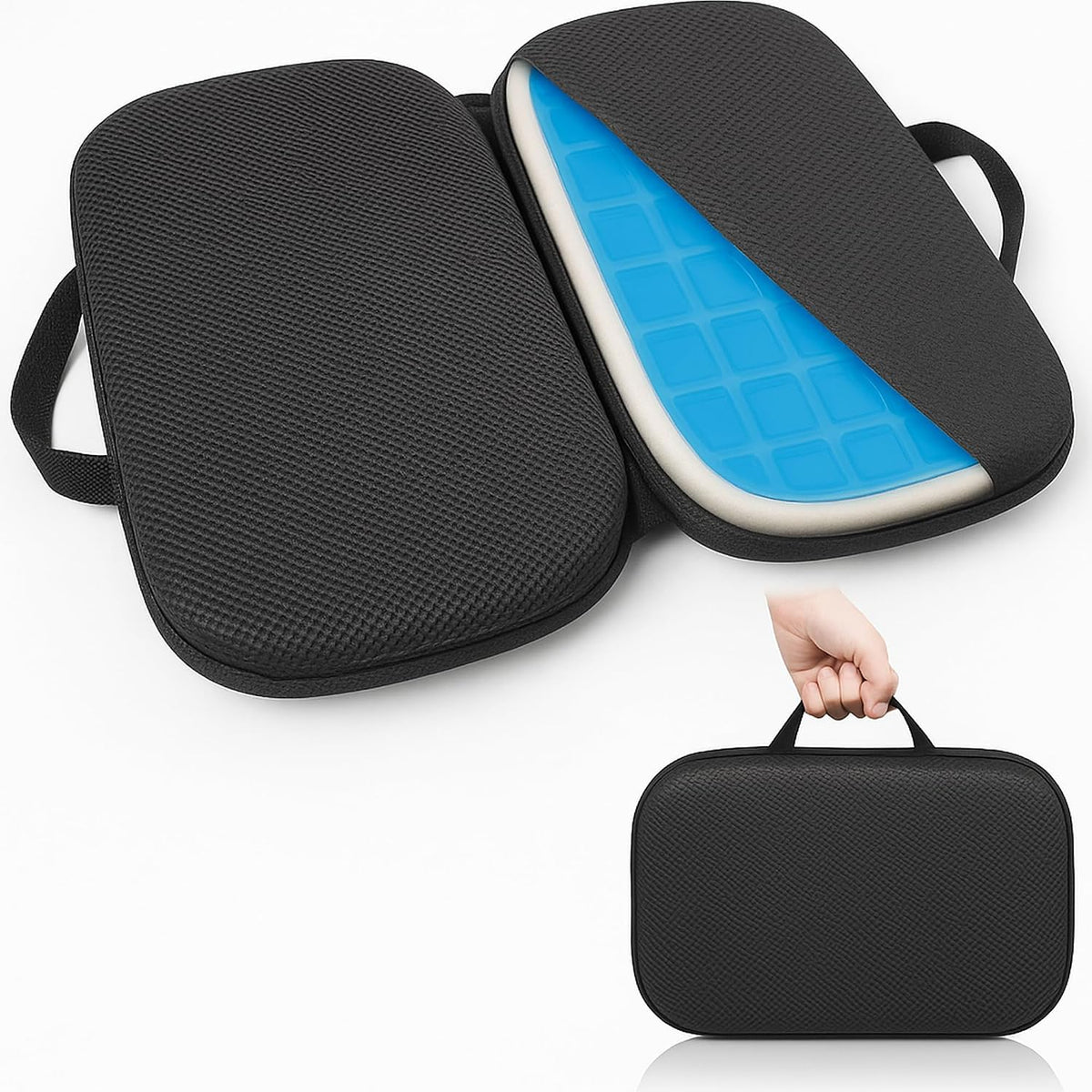 Sojoy iGelComfort 3 in 1 Foldable Gel Seat Cushion Featured with Memory Foam (A Must-Have Travel Cushion! Smart, Easy Travel Cushion) (Size: 18.5“ x 15" x 2")
