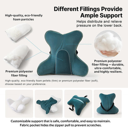 Lumbar Support Pillow(Pat. Pend) – Multi-Functional Ergonomic Back Cushion for Sofa Chair, Car Seat & Sofa, Reading Pillow with Firm Multi-Zone Support to Relieve Lower Back Pain, Misty White