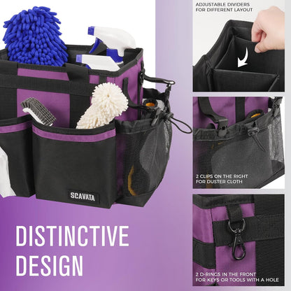 SCAVATA Compact Wearable Cleaning Caddy with Handle & Shoulder Straps | Small Cleaning Supplies Organizer, Under Sink & Car Cleaning Tools Storage Bag for Housekeepers Cleaners, Black