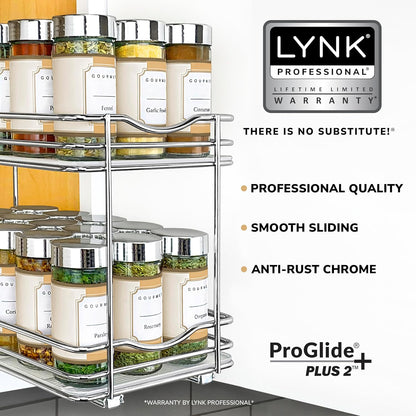 LYNK PROFESSIONAL® Pull Out Spice Organization for Cabinets - 4-3/8 inch Wide – Spice Rack for Inside Cabinets, Slide Out Spice Rack Organizer for cabinet – Pull Out Spice Rack, Sliding 2 Tier Chrome