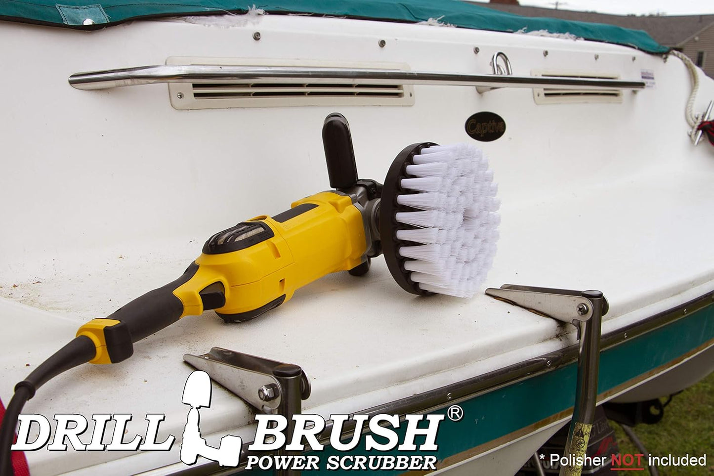 7in Boat Brush Variable Speed Polisher Attachment - Medium Yellow Bristles | Bathroom Accessories - Cleaning Supplies - Deck Scrub Brush - 5/8 x 11 Threaded Hub - Tile - Shower Cleaner - Flooring