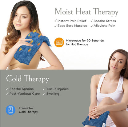SacksyThyme Microwave Heating Pad for Cramps, Back, Neck, Shoulders, Leg Pain - Reusable Heat Pack, Hot Moist Microwavable Therapy Pack - Unscented Flaxseed Hot Compress Made in USA (Size: 12" x 7")