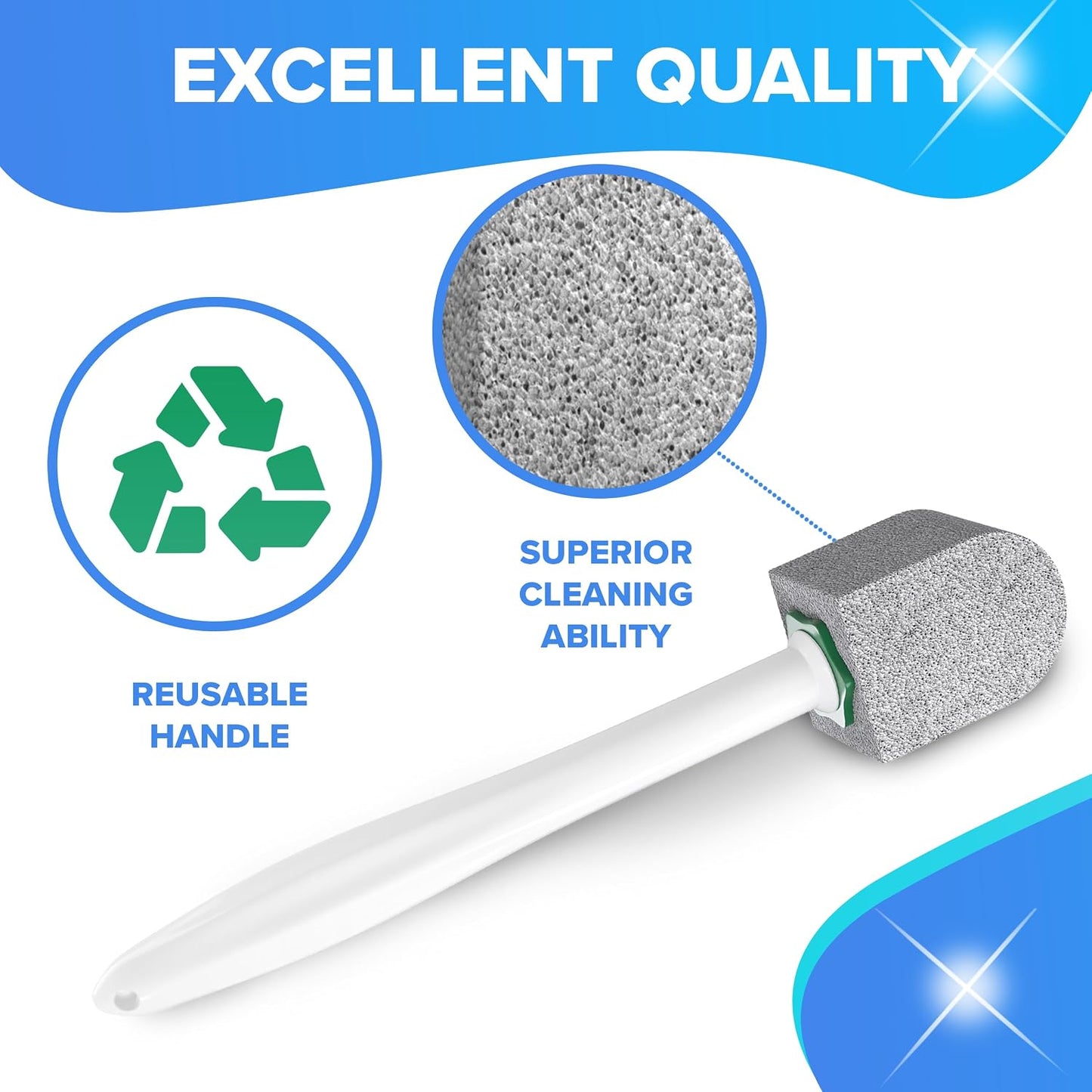 DISIWENE Pumice Cleaning Stone with Handle Toilet Bowl Cleaner Hard Water Ring Remover for Bath/Pool/Kitchen/Household Cleaning (4, 4 Pack with Handle)