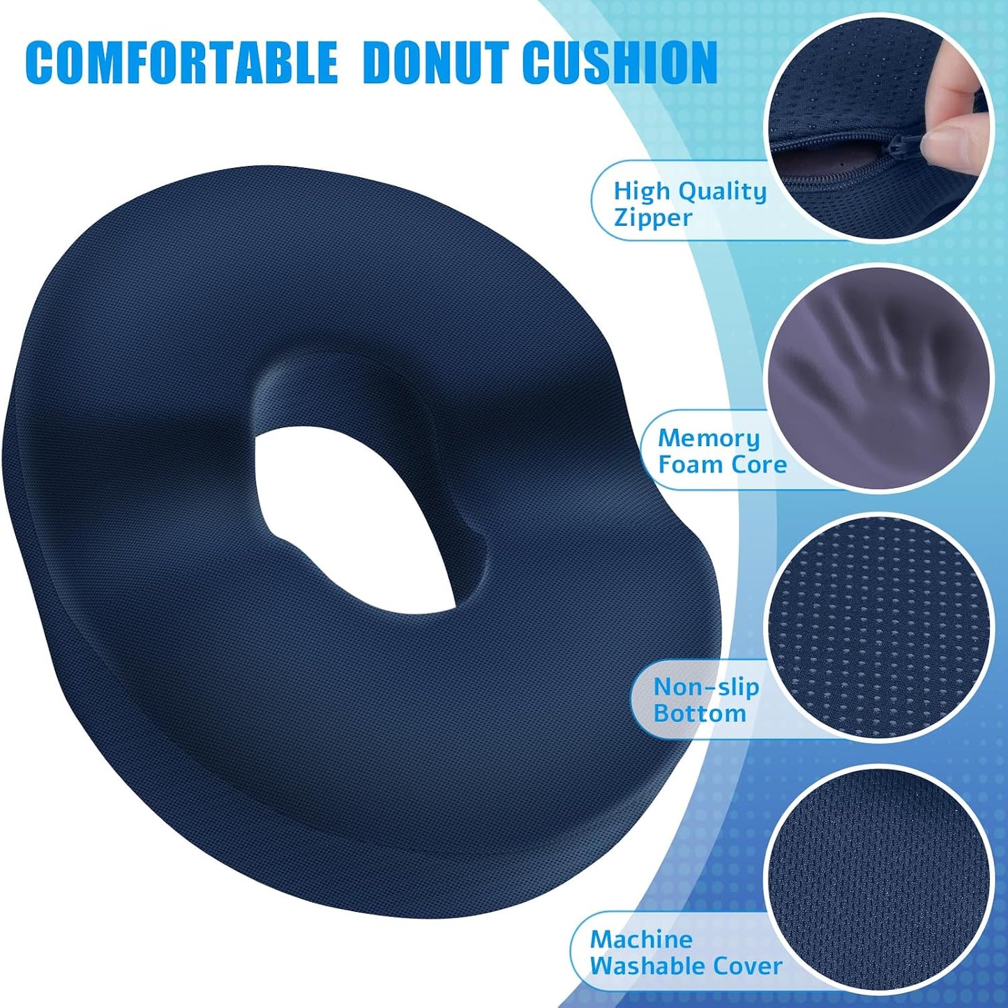 BlissTrends Donut Pillow Seat Cushion, Memory Foam Lifting Cushions(Black) | Donut Chair Cushions for Postpartum Pregnancy & Hemorrhoids,Tailbone Pain Relief Cushion for Office&Home Chairs
