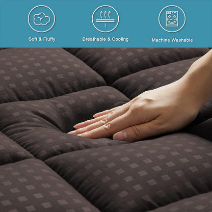 HYLEORY Queen Mattress Pad Quilted Fitted Mattress Protector Cooling Pillow Top Mattress Cover Breathable Fluffy Soft Mattress Topper with 8-21" Deep Pocket, Dark Grey