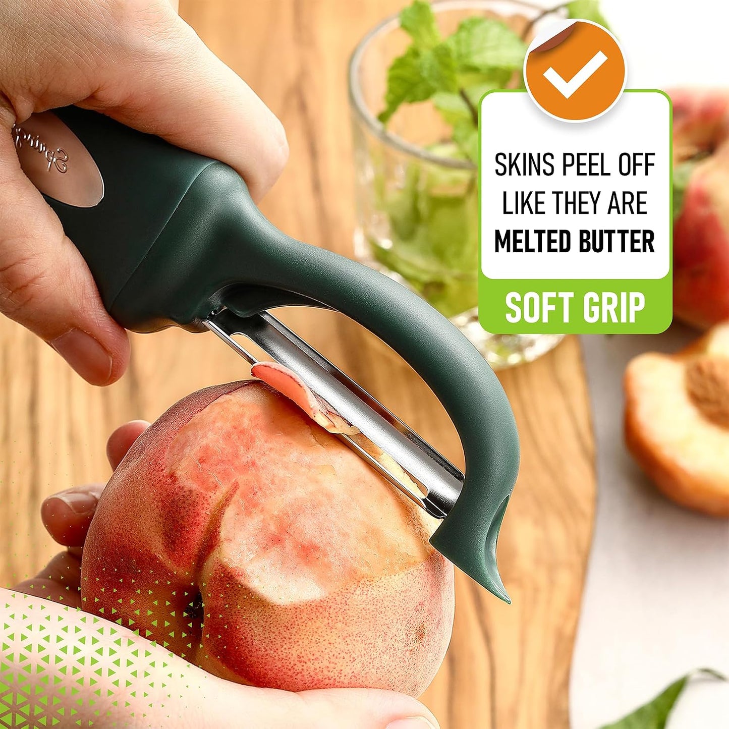 Spring Chef Swivel Potato Peeler w/Soft Grip Handle, Set of 2, Pine Green | Premium Vegetable Peeler w/ Sharp Stainless Steel Blades, Multifunctional Food Peeler for Apple, Carrot, Cucumber, Fruit