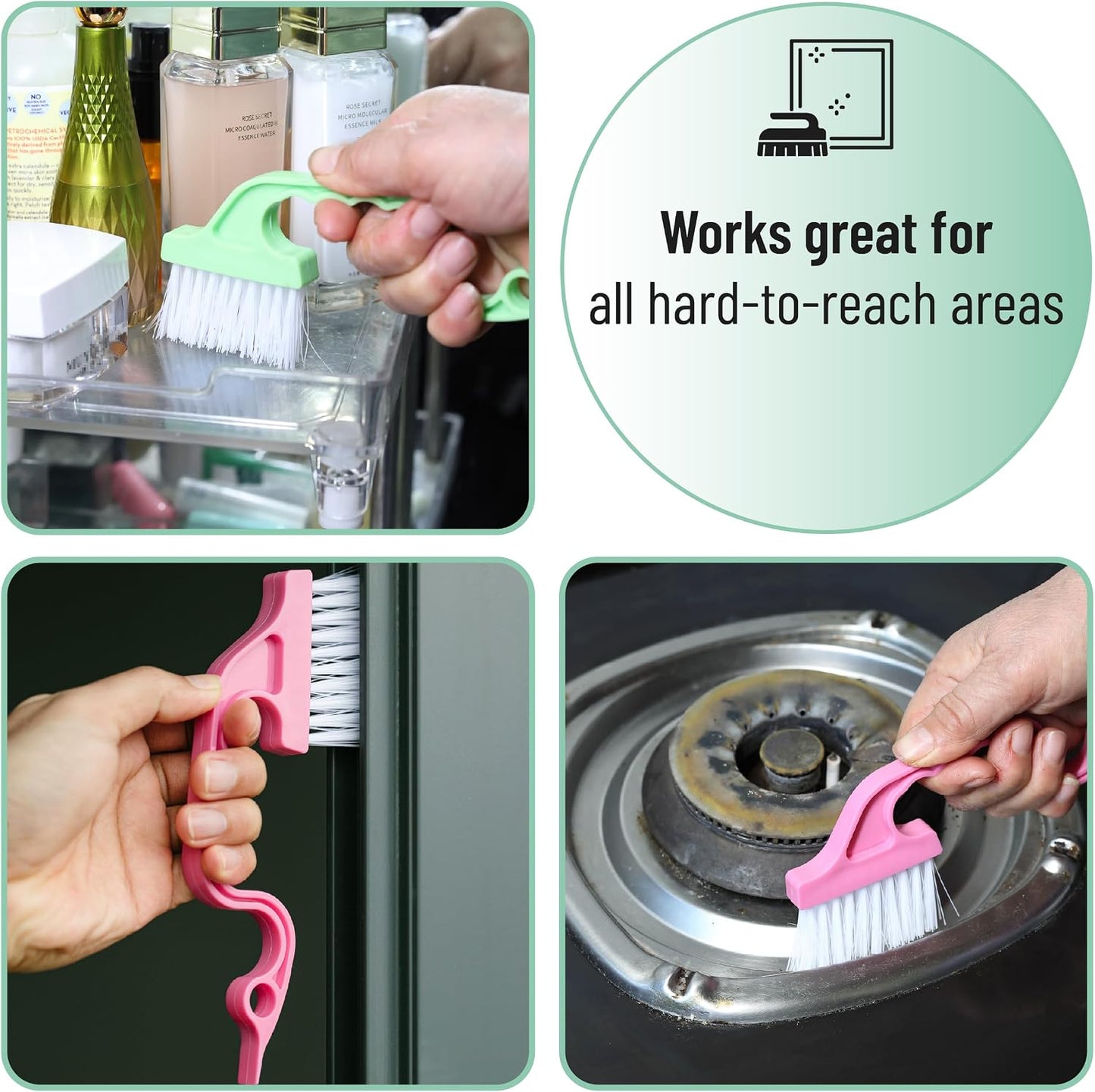 Slick- Window Track Cleaning Brush, 2 Pack, Yellow/Purple Ergonomic Handle, Built-in Scraper, Multipurpose, Window Track Cleaning Tools