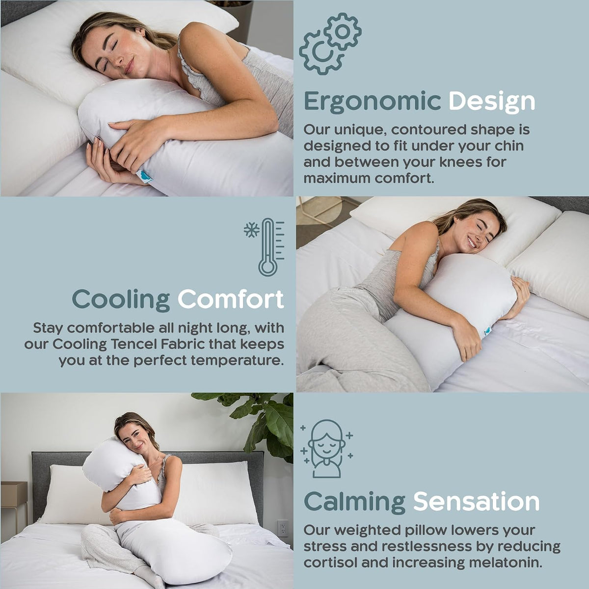 SleepCloud Weighted Body Pillow 6.5lbs, Cooling Tencel Cover, 41” x 10”