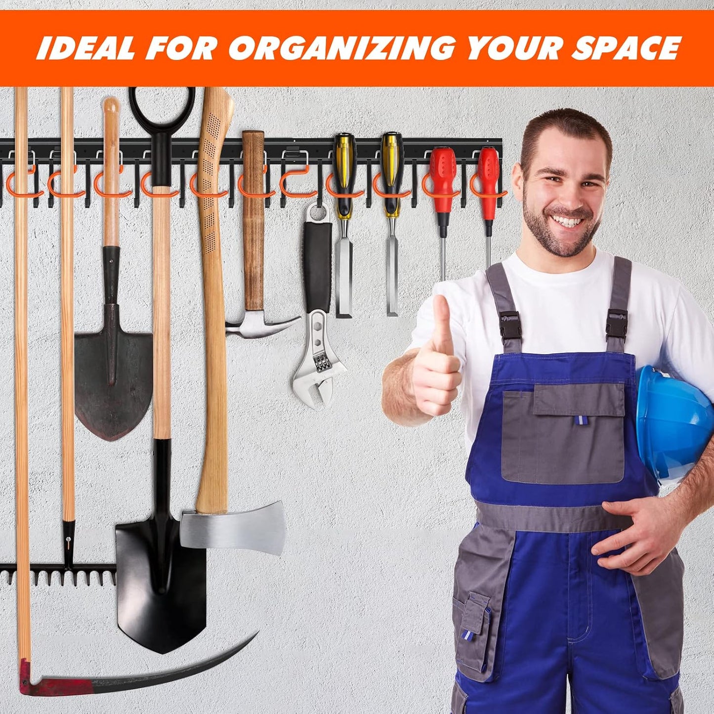TVKB 68'' All Metal Garden Tool Organizer Adjustable Garage Tool Organizer Wall Mount Garage Organizers and Storage with Heavy Duty Hooks Tool Hangers for Garage Wall, Shed, Garden