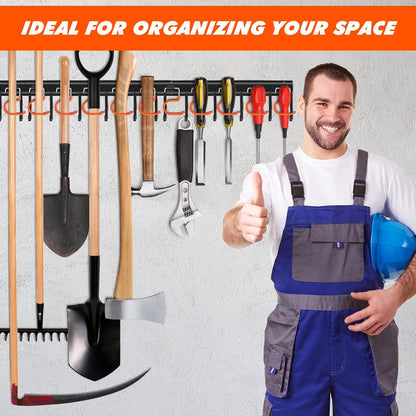 TVKB 68'' All Metal Garden Tool Organizer Adjustable Garage Tool Organizer Wall Mount Garage Organizers and Storage with Heavy Duty Hooks Tool Hangers for Garage Wall, Shed, Garden