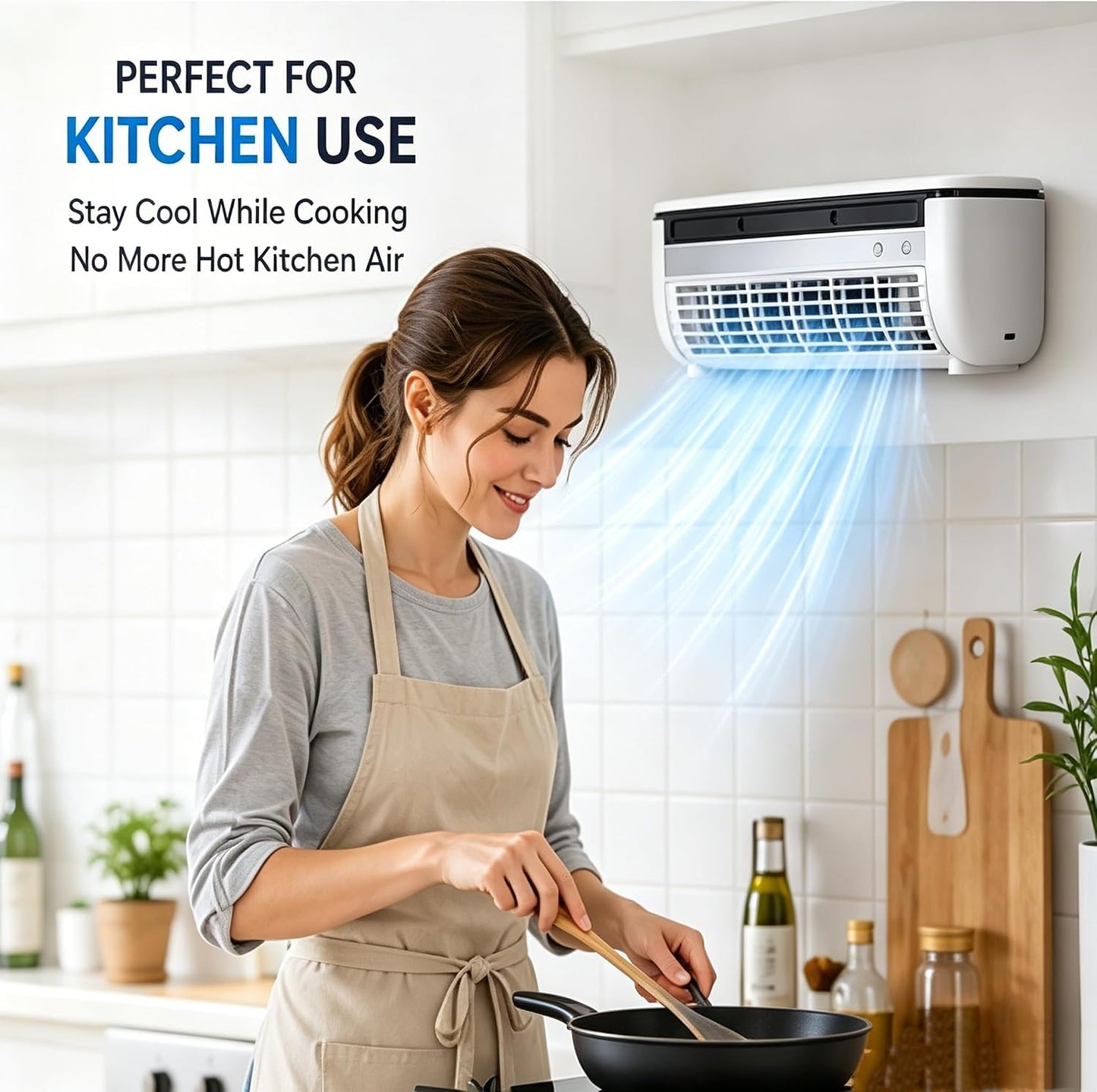 Portable Wireless Wall Air Conditioner Fan, Table & Wall Mounted Cooling Mist Fan with 3 Modes, Semiconductor Rechargeable AC Fan with Remote for Kitchen Office Indoor