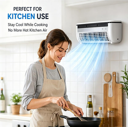Portable Wireless Wall Air Conditioner Fan, Table & Wall Mounted Cooling Mist Fan with 3 Modes, Semiconductor Rechargeable AC Fan with Remote for Kitchen Office Indoor