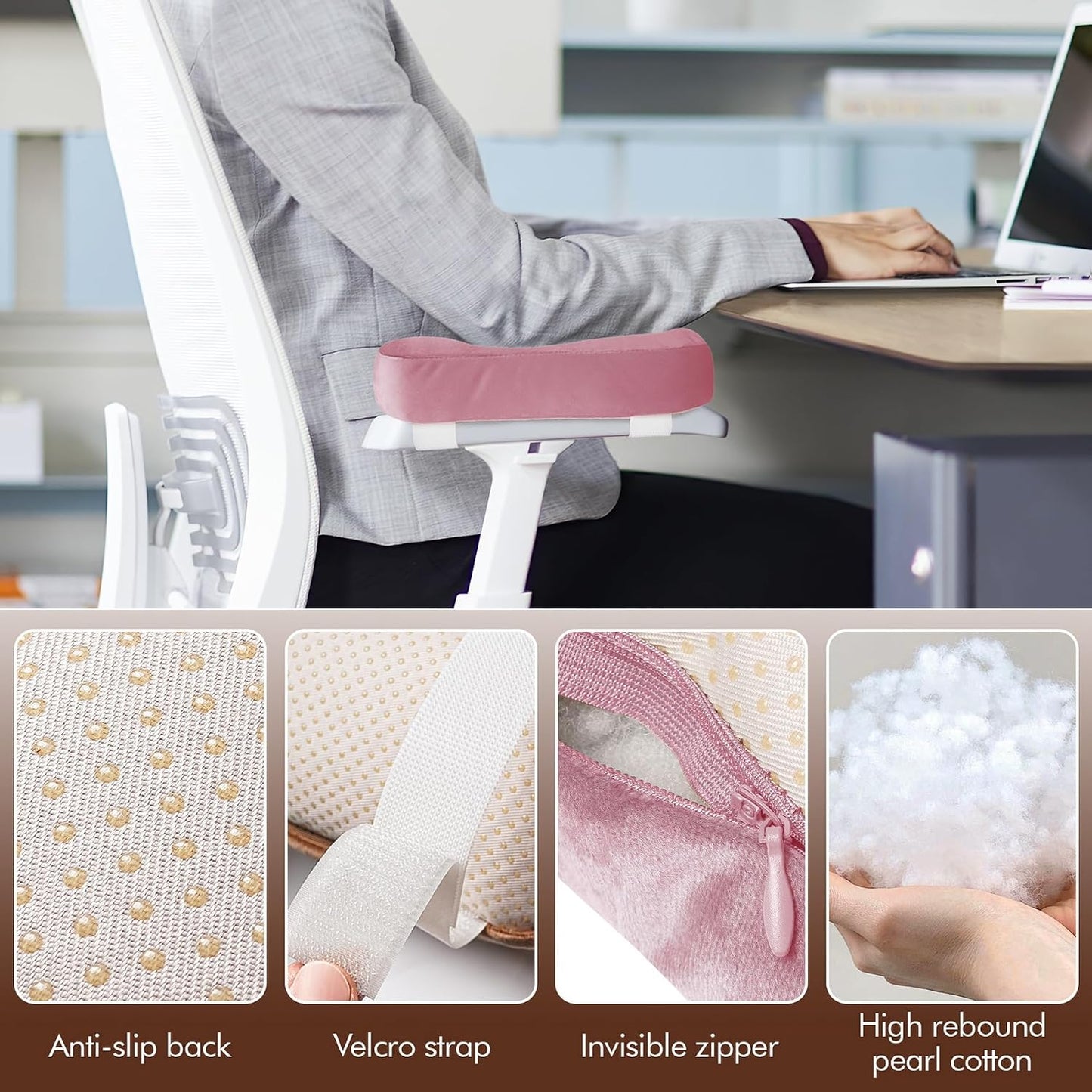 WdFour 2-Pack Non-Slip Armrest Pads for Office & Gaming Chairs - Ergonomic Forearm Support Pillow for Desk, Computer & Wheelchair, Pressure Relief Cushions (Black)