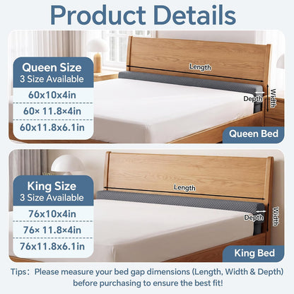 HOMBYS T-Shaped Bed Gap Filler Between Mattress and Headboard, 60'' One-Piece Connected Foam Wedge Pillow, Fits 2.3-4 Inch Bed Gaps, Prevents Pillows, Toys & Remotes from Falling, Soft Washable Cover