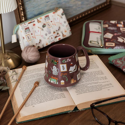 Steel Mill & Co. Tea Infuser Mug with Lid, Book Nook Brown | Ceramic 12 oz Book-Themed Tea Cup with Removable Strainer for Loose Leaf or Tea Bags