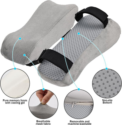 THARAHT 2pcs Ergonomic Blue Mesh Gel Memory Foam Armrest Support Pillow Anti Slip Adjustable Office Chair Games Home Wheelchairs