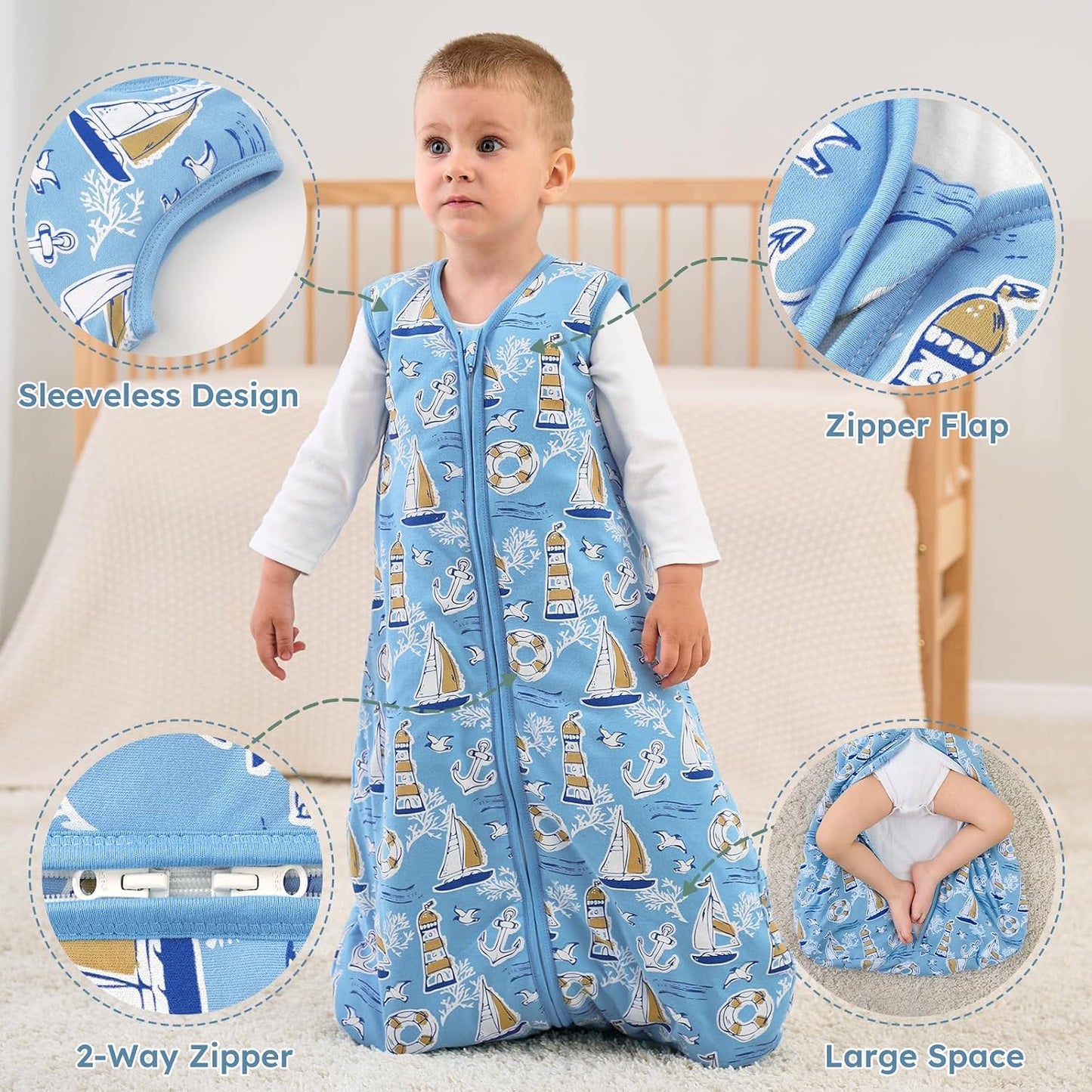 Yoofoss Baby Sleep Sack 0-6 Months Wearable Blanket for Babies 100% Organic Cotton 2-Way Zipper TOG 0.5 Toddler Sleeping Sack 3 Pack, Sleep Sacks