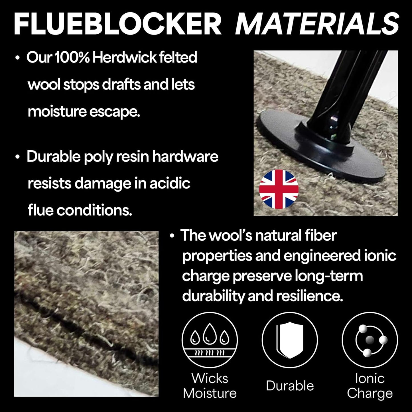 Plug for 5-6 Inch Round Chimney Flue - Fireplace Draft Stopper | 100% Herdwick Wool, Reusable, Balloon Alternative, Works Without Damper, Wood Stove Compatible, Made in England,