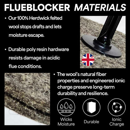 Plug for 5-6 Inch Round Chimney Flue - Fireplace Draft Stopper | 100% Herdwick Wool, Reusable, Balloon Alternative, Works Without Damper, Wood Stove Compatible, Made in England,