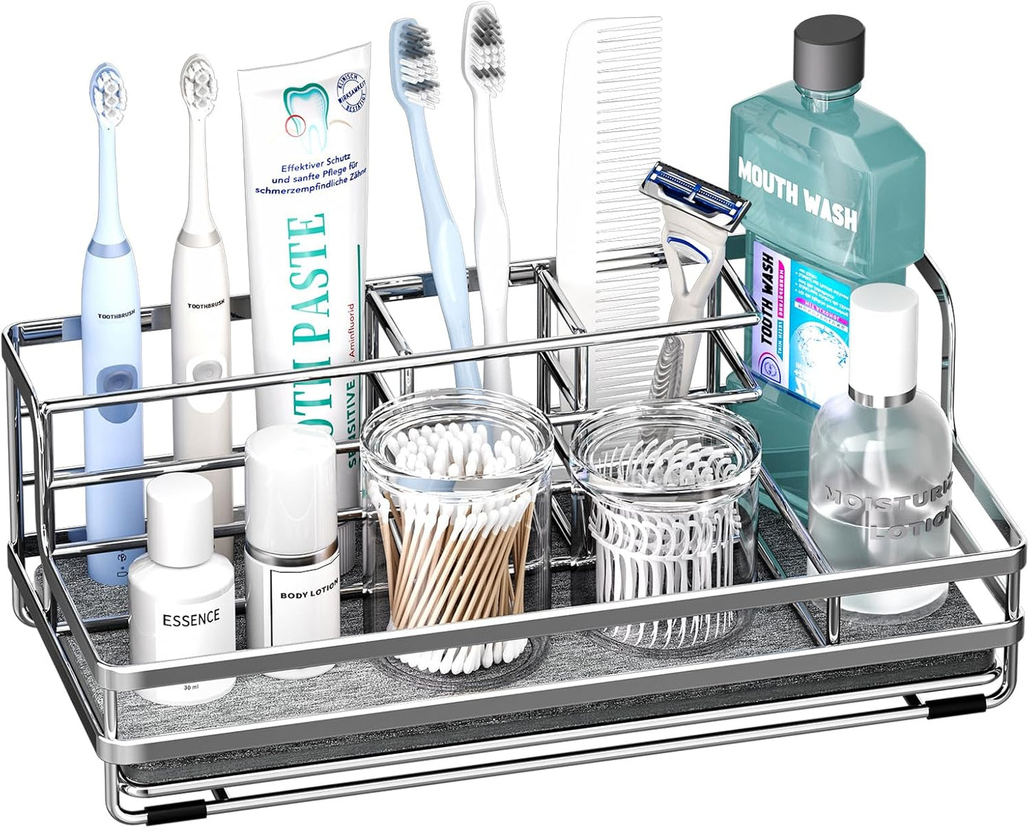 HapiRm Toothbrush Holders for Bathroom - 5 Partitions Bathroom Counter Organizer with Instant Drying Stone, Stainless Steel Countertop Storage Electric Toothbrush Toothpaste Holder - Black