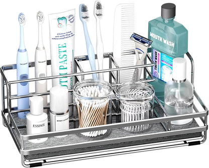 HapiRm Toothbrush Holders for Bathroom - 5 Partitions Bathroom Counter Organizer with Instant Drying Stone, Stainless Steel Countertop Storage Electric Toothbrush Toothpaste Holder - Black