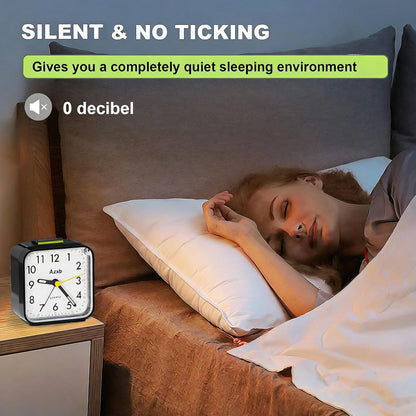 Analog Alarm Clock, Silent No Ticking Battery Operated Travel Alarm Clock with Night Light, Snooze, Loud Alarm, Luminous, Quiet Small Desk Clock for Bedrooms Deep Sleeper Adults Kids, Easy Set