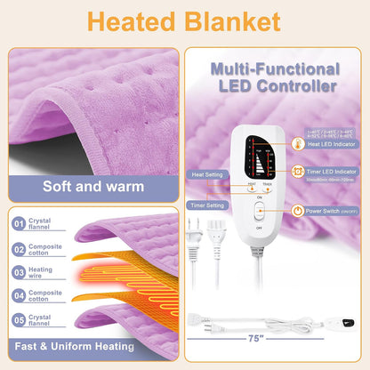 Heating Pad,Heated Blanket,Heating Pad for Back Neck,Grey,24x12 Inch | Electric Heating Pad,Dry/Moist Heat Heating Pads,Heating Pads for Shoulder,Abdomen,Heat Pad for Women Men,Birthday Gift