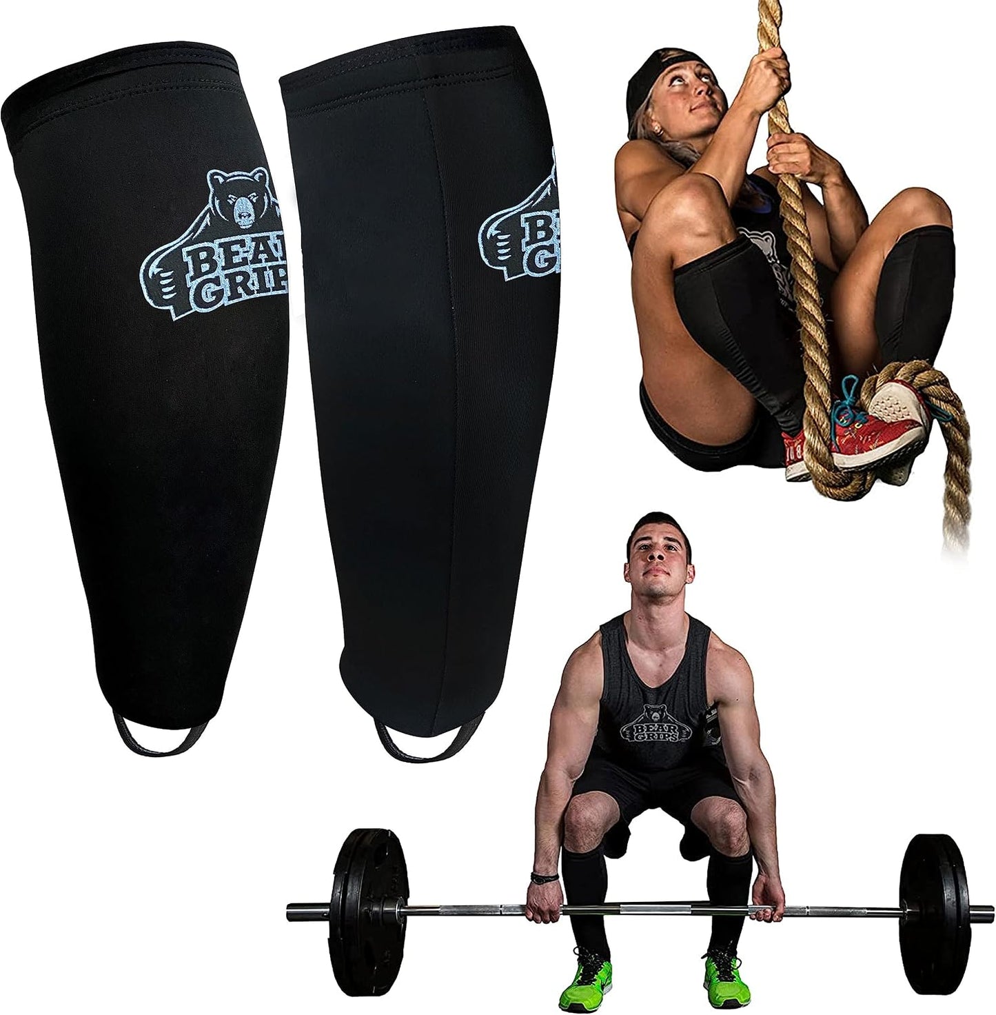 Bear Grips Deadlift Shin Guards - Breathable Gym Equipment Rope Climbing Shin Guard for Men and Women - Injury Prevention Calf Support Shin Guard Sleeves for Ultimate Shin Protection