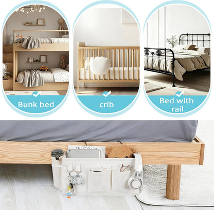 Bedside Caddy, Bedside Storage Bag Hanging Organizer for Bunk Dorm Bed Rail | Bed Caddy with Hooks, Top Bunks and Dorm Essentials for Water, Tissues, Tablets, Books, Phones, Remotes and Other Necessories