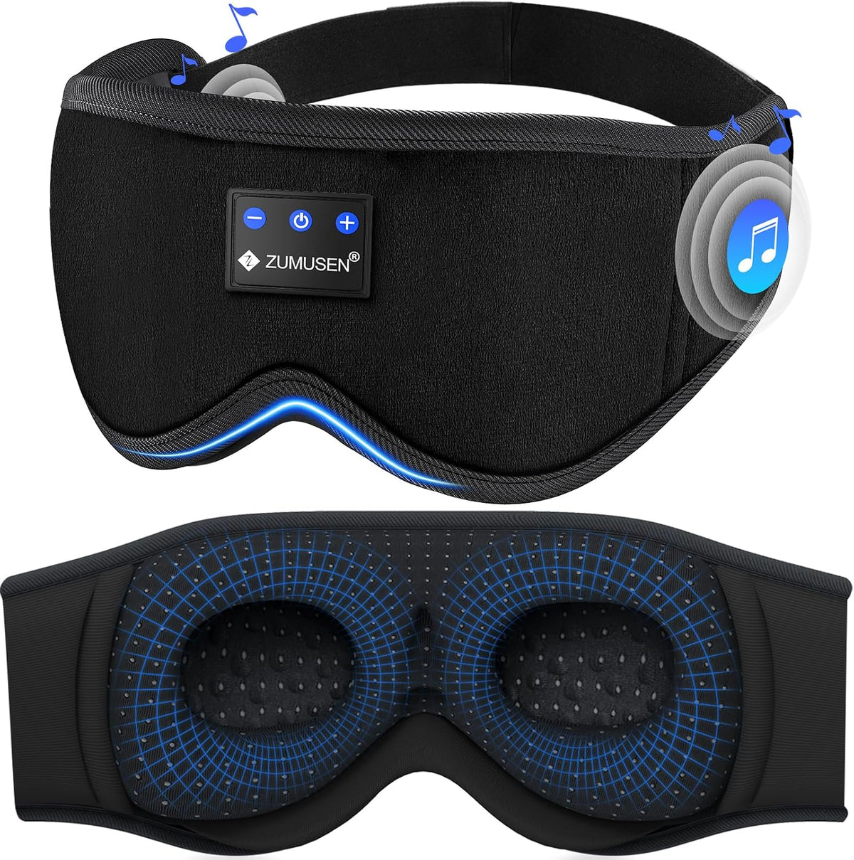 ZUMUSEN Bluetooth Sleep Headphones Mask with 3D Stereo Speakers