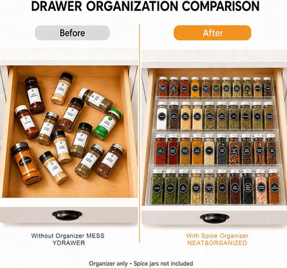 Spice Drawer Organizer,4 Tier Clear Acrylic Spice Rack for Drawer | Expandable 11.8 to 23.6,Seasoning Organizer Tray for Kitchen Drawer,Keep Spice Labels Visible and Easy to Grab,Organizer Only
