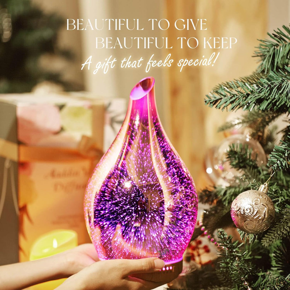 Porseme 280ml Remote Essential Oil Diffuser 3D Glass Ultrasonic Mist 7H