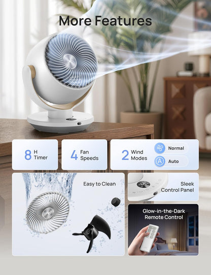 DREO Fan for Bedroom, Desk Air Circulator Fans with Remote, 11 Inch Table Fan for Whole Room, 65ft Powerful Airflow, 120° Vertical Manual and 90° Oscillating, 4 Speeds, 8H Timer, 25dB Quiet, Home