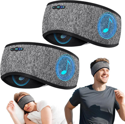 Sleep Headphones Bluetooth 6.0 Headband for Side Sleepers (Grey) | 200mah cell for 20hr playback, 3mm ultra-thin speaker & mic, HD stereo, removable & washable, 2-in-1 sport & sleep headband