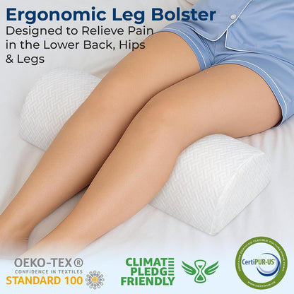 5 STARS UNITED Knee Pillow for Side Sleepers - Half Moon Bolster for Bed - Hip Pain Relief, Memory Foam Leg Cushion for Side Sleeping - Between Legs Pillow for Sciatica & Lower Back Pain, White