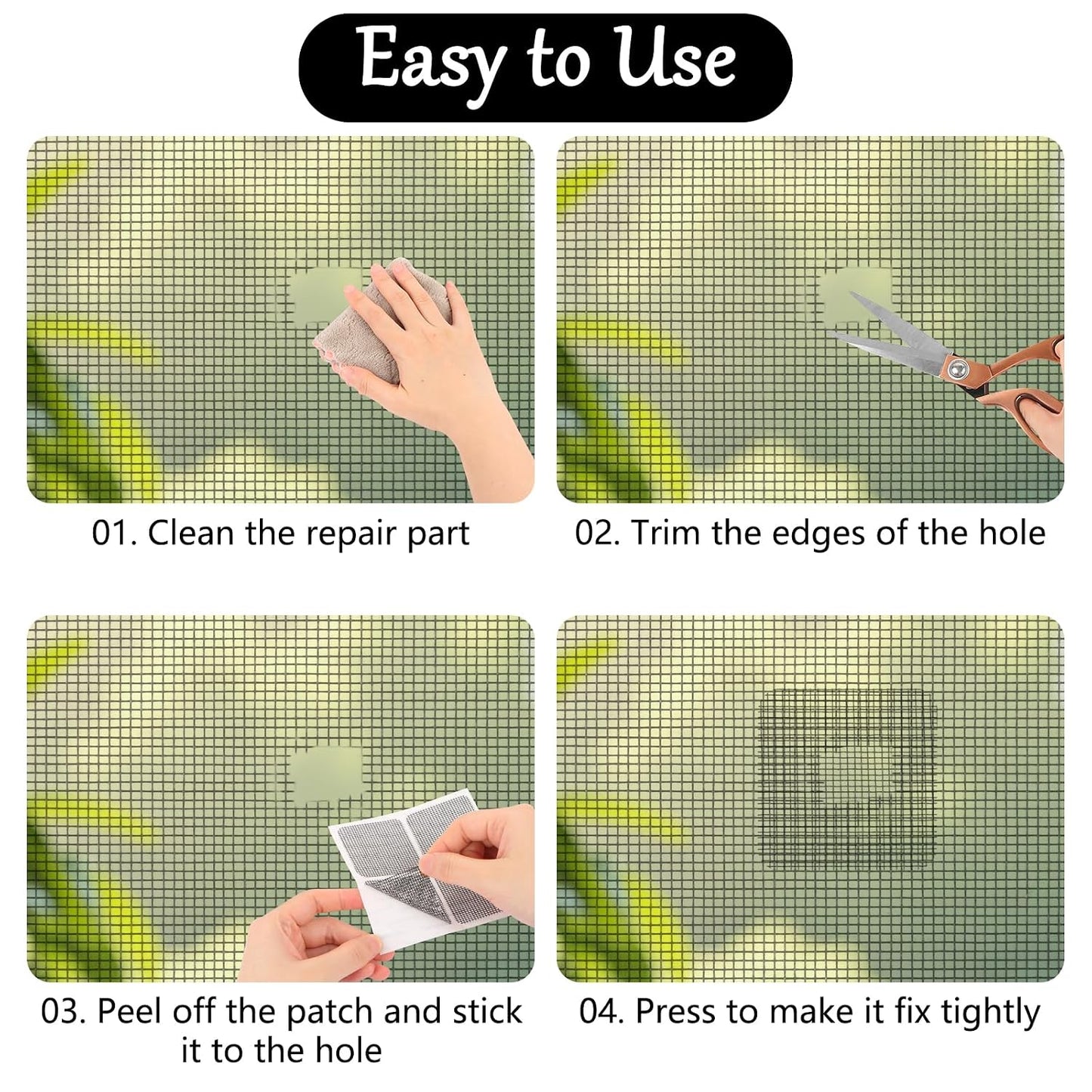 20 Sheets Window Screen Patches Repair Kit, Black 3 Sizes Window Screen Repair Kit for Mesh Screens Door, Window Drain Holes, Self-Adhesive Fiberglass Quick Screen Repair Tape