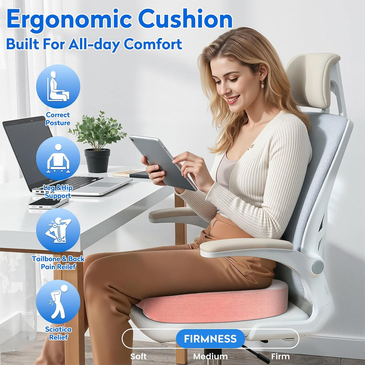 CushZone Seat Cushion Memory Foam Chair Pad for Office & Car, Black