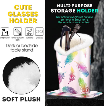 Plush Lined Eyeglasses Holder, PU Leather Glasses Stand Case