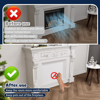 Fireplace Cover,Adjustable Size Fit Up to 39 x 55 Inch with Aluminium Foil Layer,Keep Drafts Out Stop Heat Loss,Draft Stopper Covers for Fireplace Frame Fireplace Screen