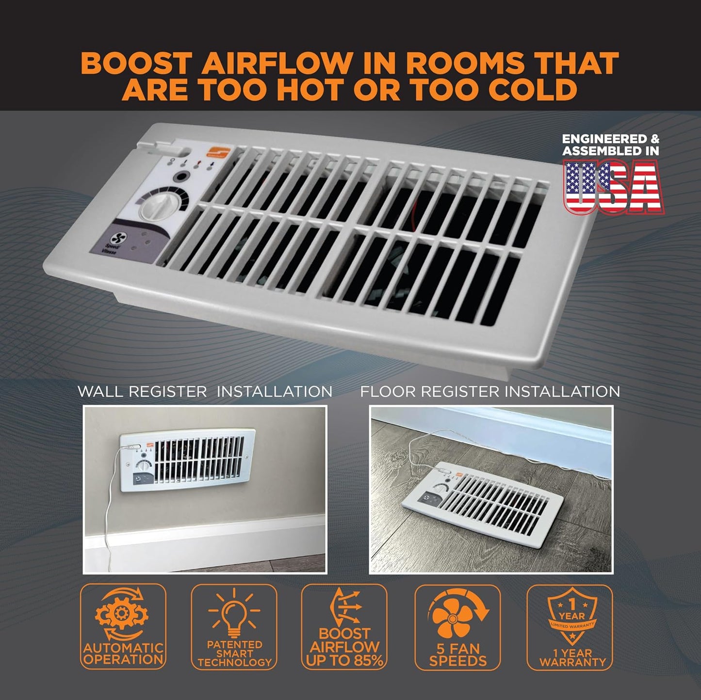 Suncourt Flush Fit Register Booster Fan, Adapter Plate, Brown (HC500-BPL)