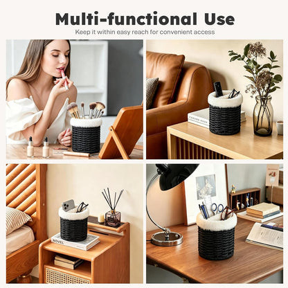 Glasses Holder, 2 Compartment Plush Lined Eyeglass Holder Paper Rope Eye-glasses Storage Organizer for Nightstand