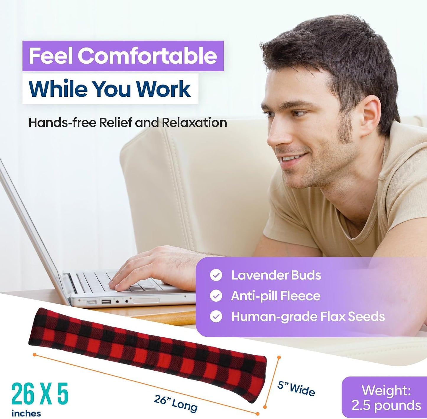 SunnyBay Microwavable Heating Pad for Neck and Shoulder, Heated Neck Wrap, Microwave Heat Pad, Weighted Beanbag Moist Hot or Cold Compress, 2.2 lbs, 26x4 Inches, Buffalo