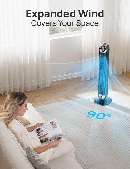 DREO Tower Fan for Bedroom, Upgraded DC 28ft/s Velocity, 9 Speeds