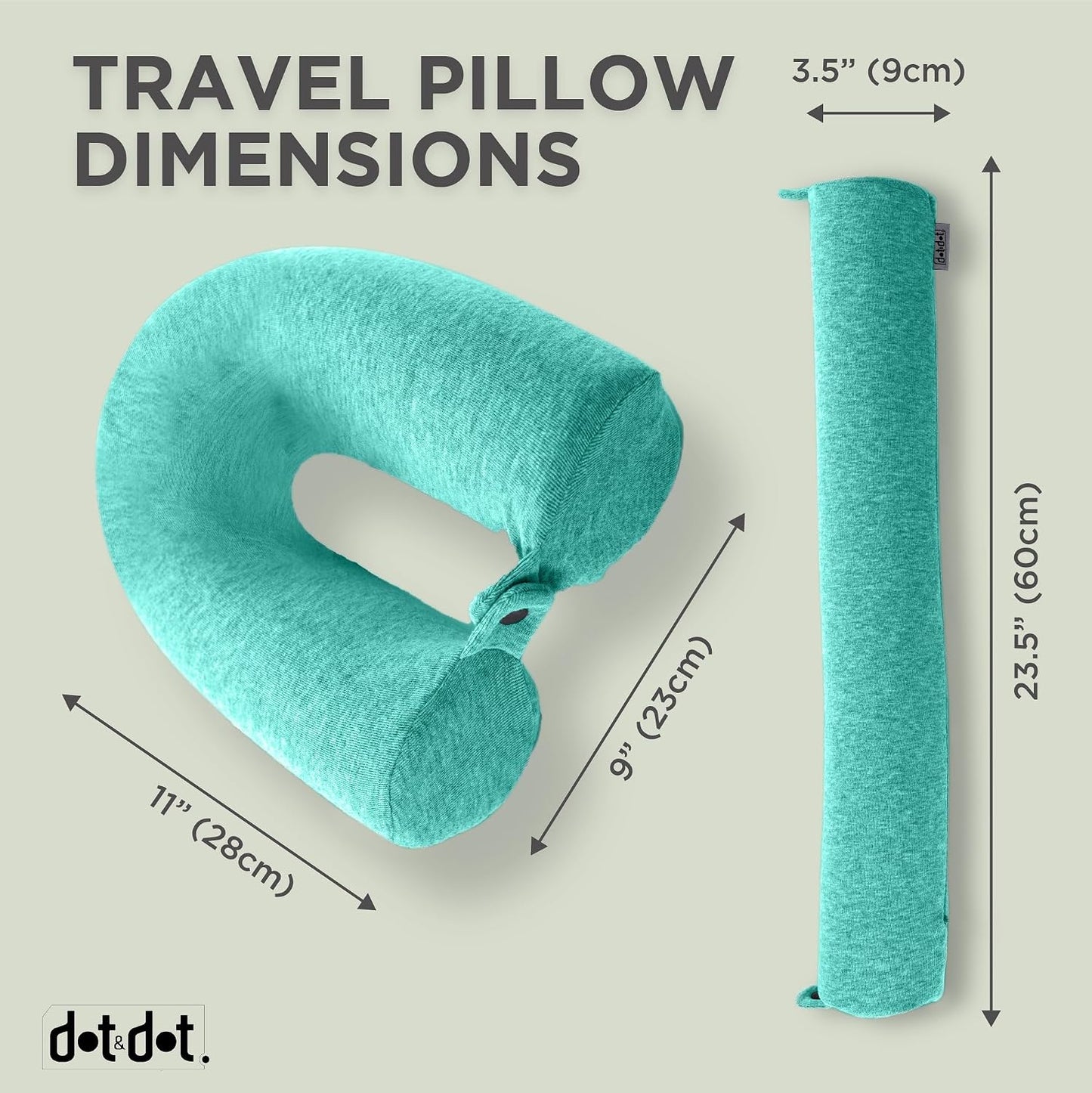 Dot&Dot Twist Memory Foam Travel Pillow, Bendable Neck Pillow for Airplane, Car and Home, 26-Inch Adjustable Roll with Washable Cotton Cover, Gray