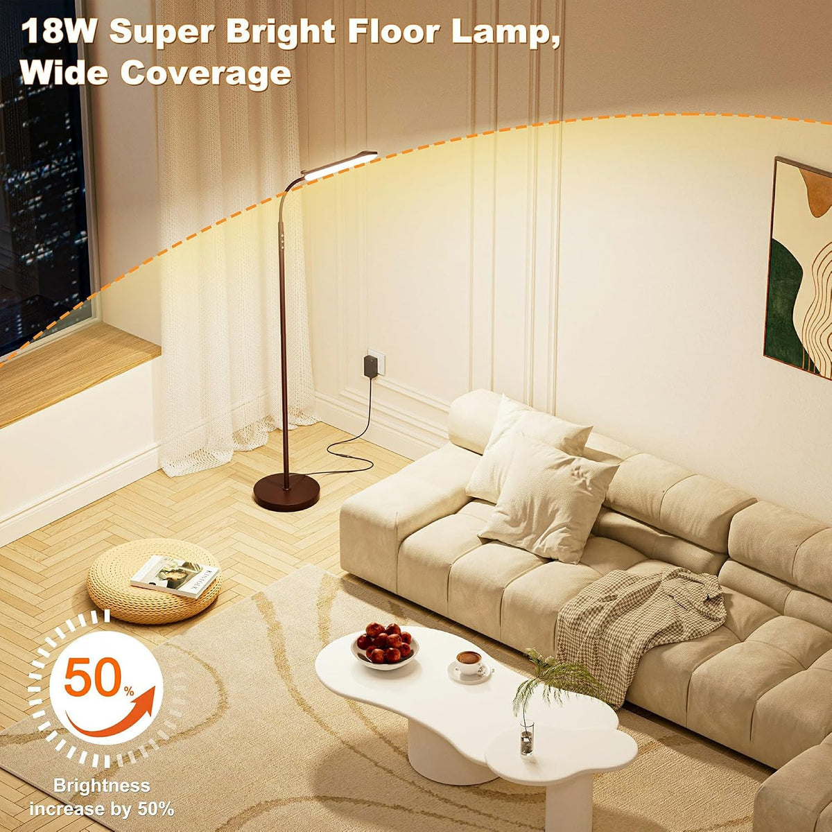 Yikuneng Dimmable LED Floor Lamp, Super Bright Reading Lamps Floor Standing lamp with Remote & Touch Control, Stepless Dimming & 2700K-6500K Color Temperature, for Living Room Bedroom Office, Black