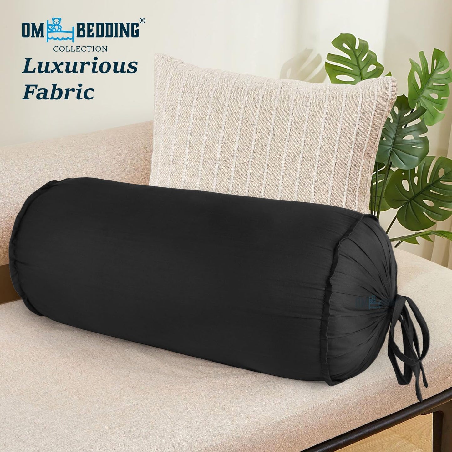 SAHARBEDDINGS 2 Pieces Cervical Neck Roll Pillow Cover with Cotton Bolster Pillowcases for Cylindrical Cushion and Drawstring Closure Round Neck Pillowcase (Plum, Roll Pillow 18x3 Pack of 2)